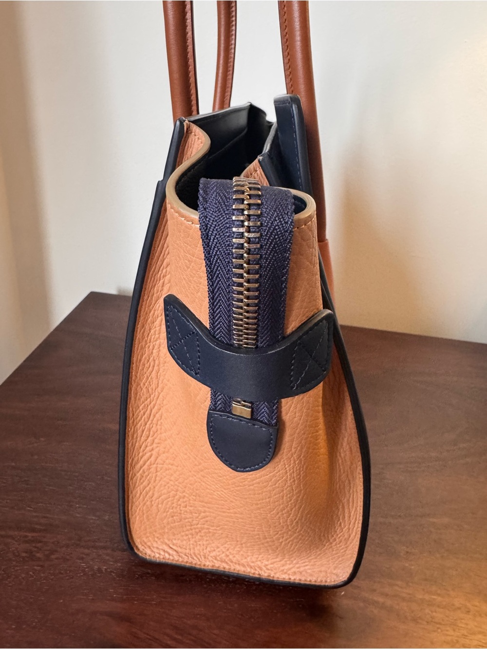NWOT Celine Leather Micro Luggage Tote in Navy, Cream & Cognac/Deep Camel - Picture 8 of 11
